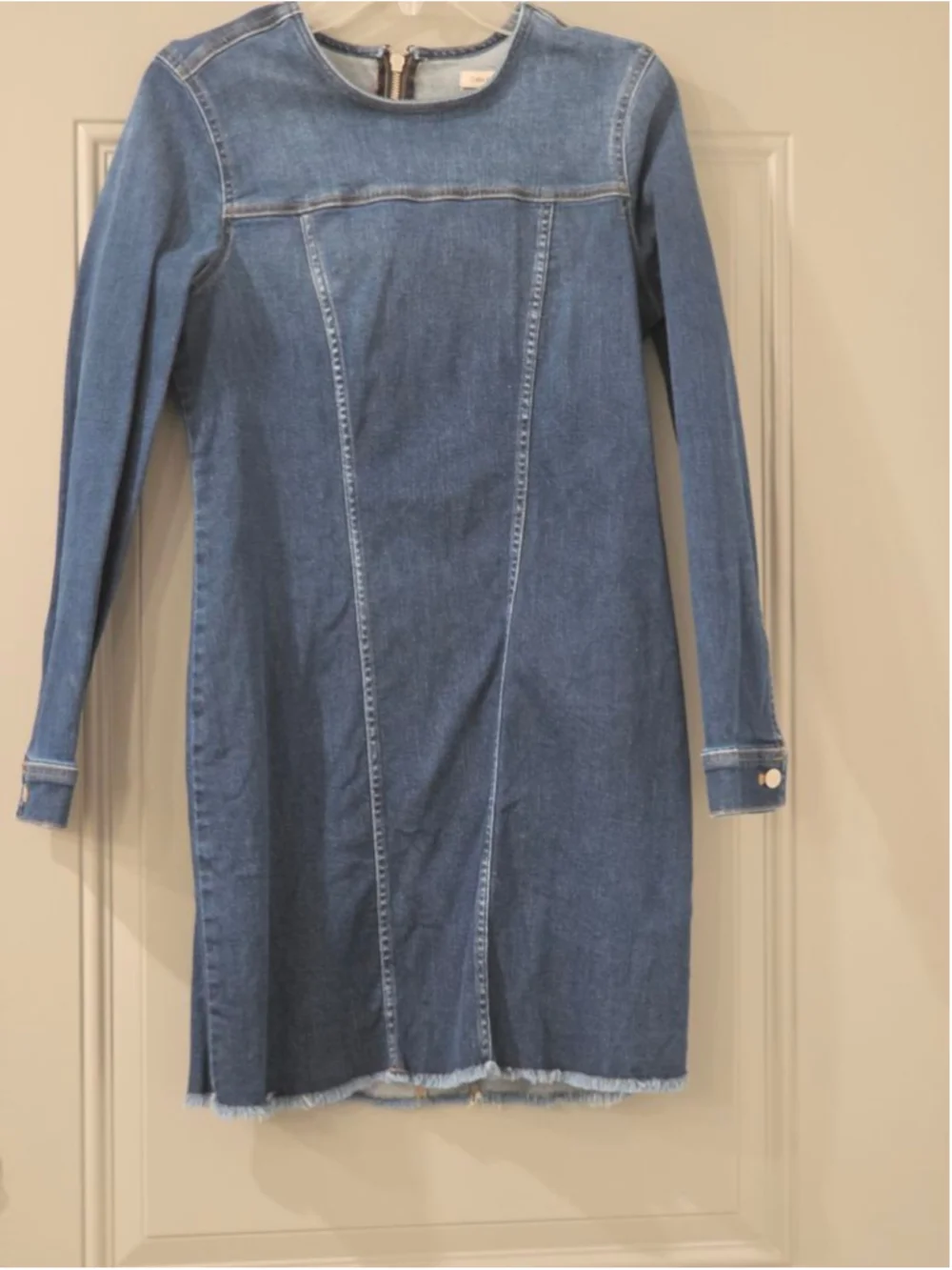 calvin klein denim dress long sleeve Calvin Klein Long Sleeve Button Down Denim Shirt Dress Blue 90s Vintage Medium